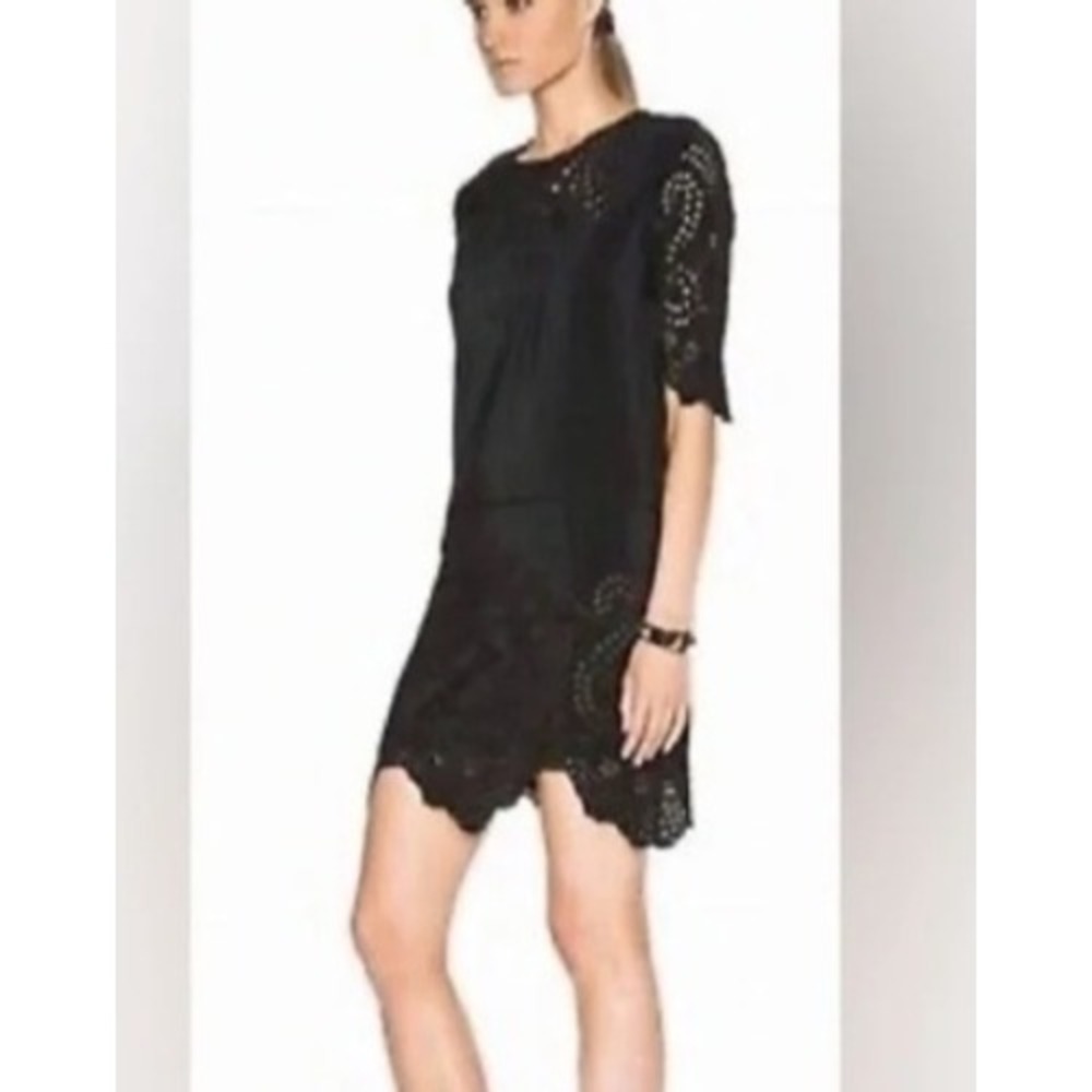 Ulla Johnson Delphine Silk Eyelet Embroidery Drop Waist Dress Black Size 2